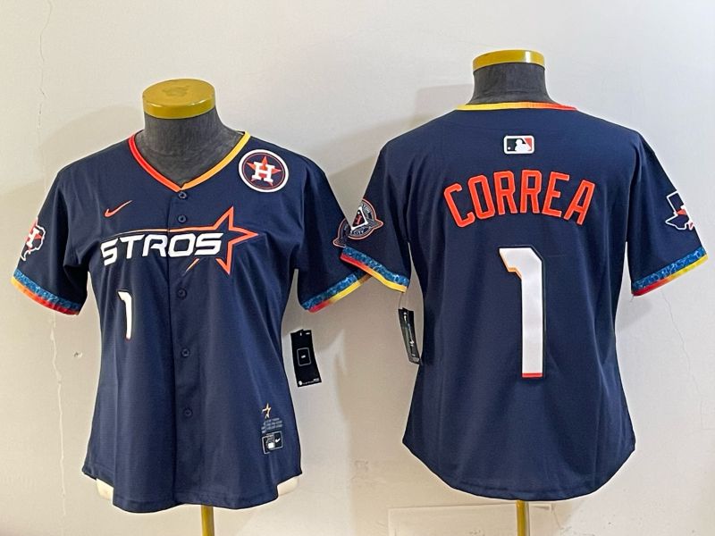 Youth 2025 Houston Astros #1 Correa Blue Four generations Joint Name Nike MLB Jersey style 04->youth mlb jersey->Youth Jersey
